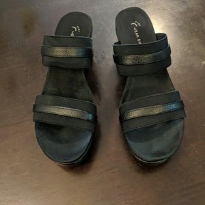 Black wedge sandals